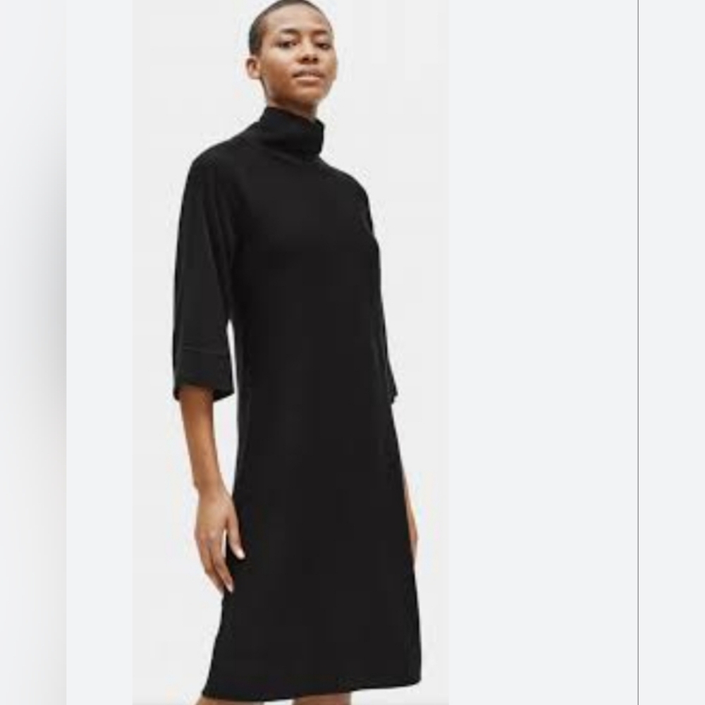 🆕️ Eileen Fisher Black Fine Merino Wool Sweater Dress. Size: 2/4 Petite. - Picture 4 of 9